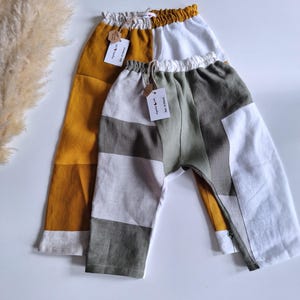 Sage green Kids Linen Pants / Patchwork Boho Trousers / Handmade Toddler Pants /  In Stock 2t (92 cm)