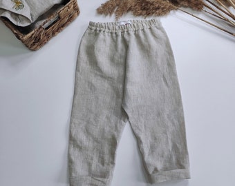Pantalones de lino para niños Ropa infantil de lino natural Pantalones bombachos para niños Pantalones sencillos de lino para bebés Conjunto de ropa orgánica Breeges rústicos unisex