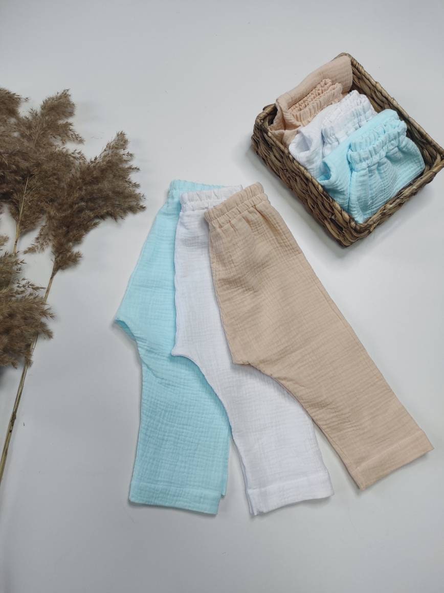 Double Gauze Kids Pants Muslin Baby Clothes Organic Cotton Boy Etsy
