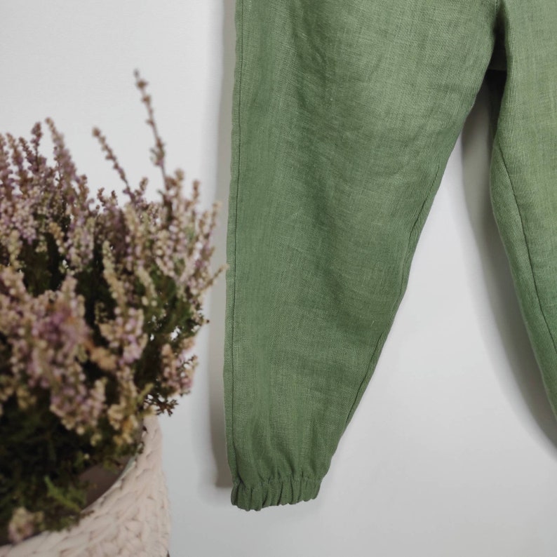 Kids linen pants, organic washed linen pants. Soft linen joggers, Harem pants, Unisex summer pants, Beach pants. Sage green linen joggers image 5