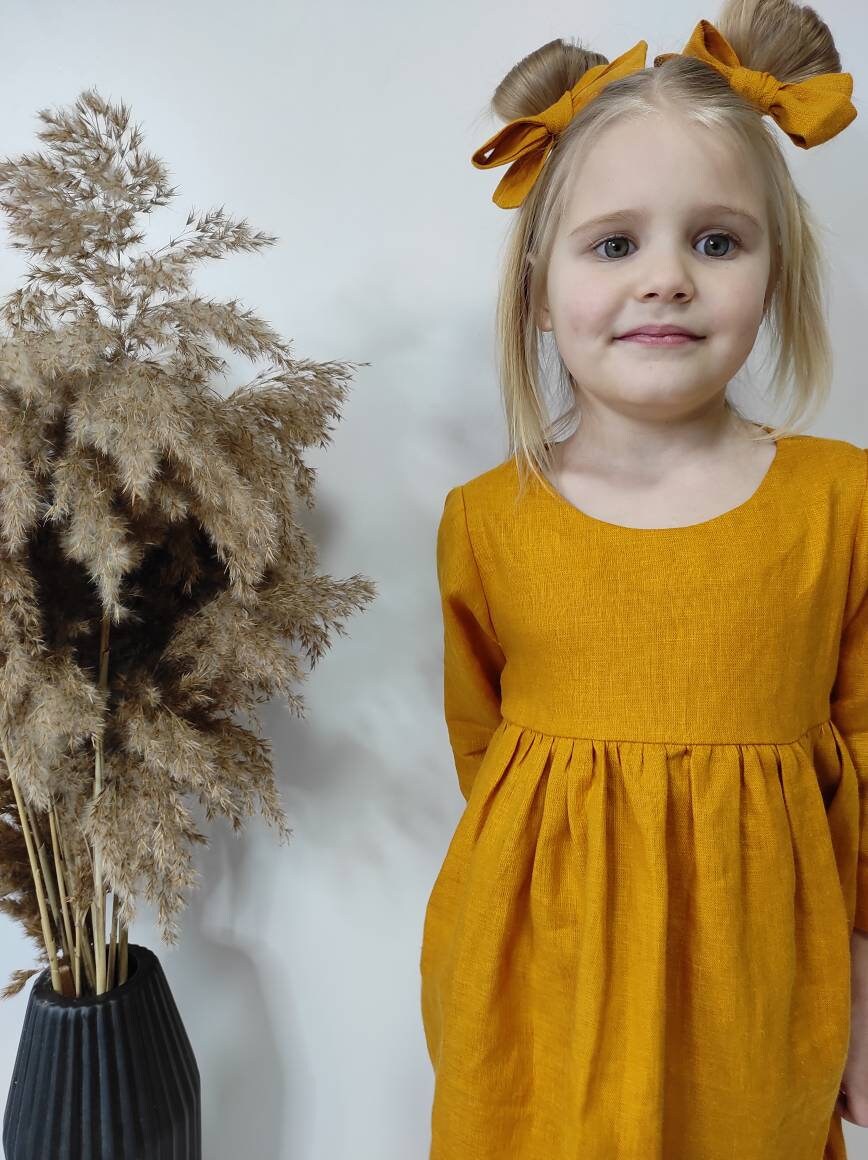 Simply Girl Linen Dress Mustard Girl Dress First Birthday Etsy