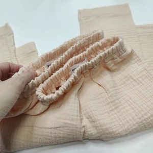 Beige muslin baby pants, Comfy unisex harem pants, cotton joggers, double gauze clothing for kids, natural organic baby clothes.