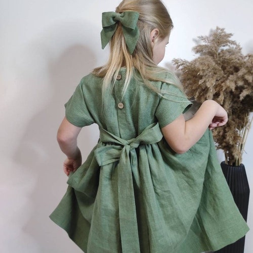 Simply Linen Baby Dress Mustard Girl Dress First Birthday Etsy