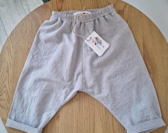 Handgjorda byxor i ekologisk bomull för barn Unisex babybyxor, Sommarkläder för småbarn Boho linnestil harembyxor