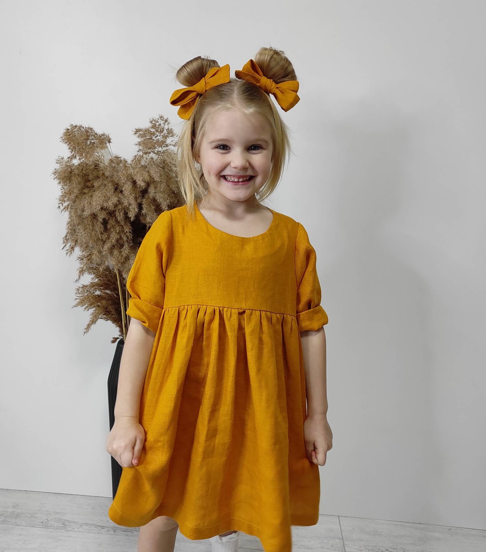 Simply Girl Linen Dress Mustard Girl Dress First Birthday Etsy