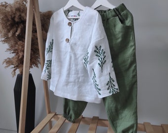 Set linen kids clothing Sustainable baby outfit  Shirt and pants Gender neutral organic baby clothes Summer toddler outfit Sustainable wear