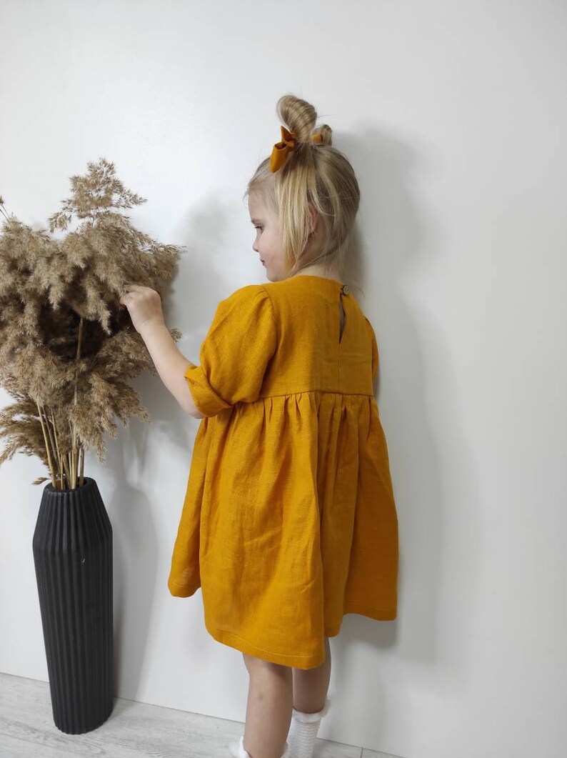 Simply Girl Linen Dress Mustard Girl Dress First Birthday Etsy