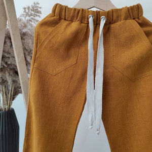 Boho linen pants Mustard pants with pockets Baggy toddler trousers Organic kids clothes Gender neutral baby clothing Sustainable clothes image 8