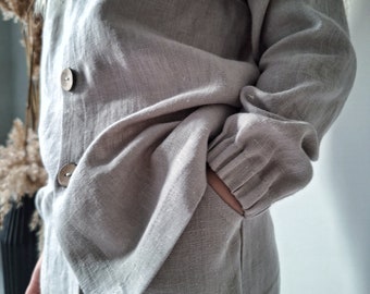 Natural linen shirt, natural gray long sleeve linen shirt, organic baby clothing, girl linen outfit, olive linen shirt, pistachio color line