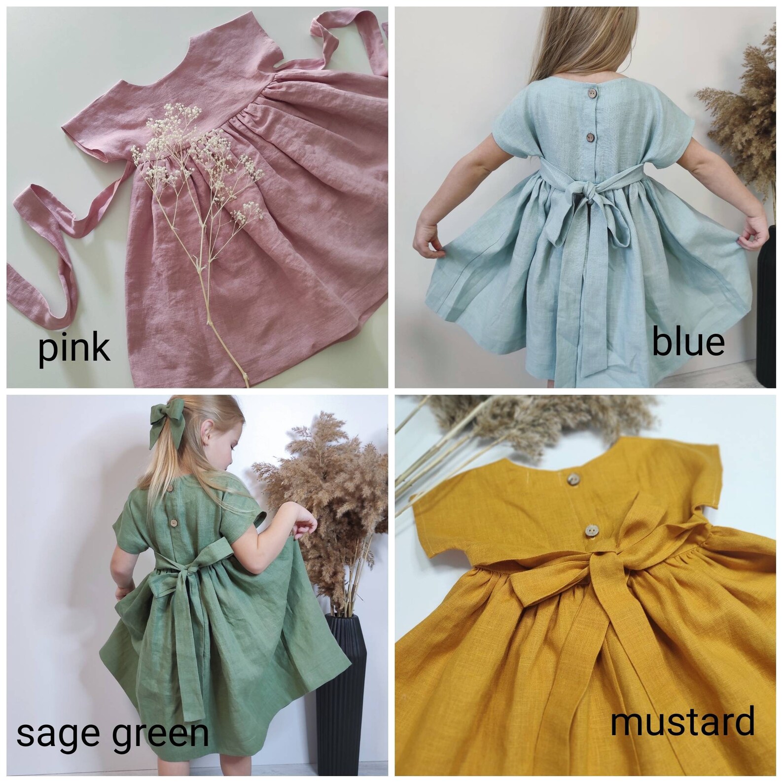 Simply Linen Baby Dress Mustard Girl Dress First Birthday Etsy