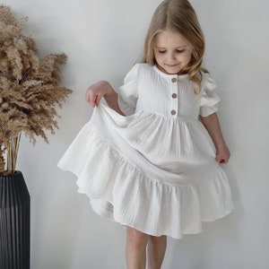 Cottagecore baby dress White muslin cotton girl dress Double gauze toddler dress Eco-friendly summer kids clothing Sustainable gift image 6