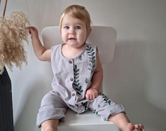Handmade organic cotton baby romper | Eco-friendly boho overall | Unique block print gift for baby