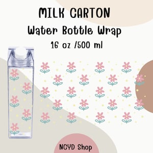 Minimal Flowers Milk Carton Water Bottle Wpar svg 500 ml/16 oz For Cricut/Digital Download
