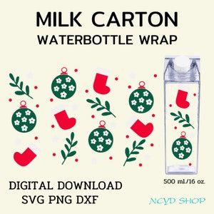 Christmas milk carton bottle wrap svg 500 ml/16 oz For Cricut