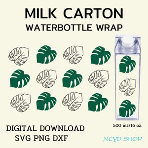 Leafs milk carton bottle wrap svg 500 ml/16 oz For Cricut