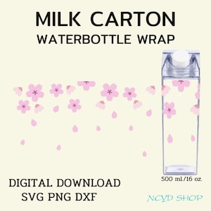 Sakura milk carton bottle wrap svg 500 ml/16 oz For Cricut