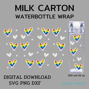 LGBT Heart Milk Carton Bottle Wrap svg 500 ml/16 oz For Cricut