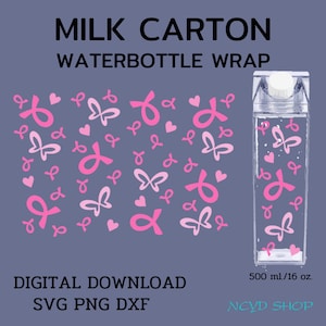 Embalagem de garrafa de leite para câncer de mama svg 500 ml/16 onças para Cricut