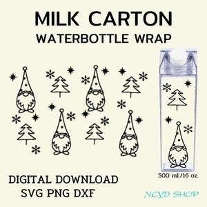 Gnome milk carton bottle wrap svg 500 ml/16 oz For Cricut