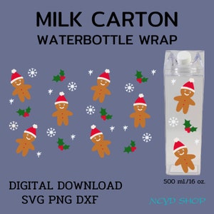 Gingerbread Cookie Christmas Milk Carton bottle wrap svg 500 ml/16 oz For Cricut,Christmas Milk Carton Bottle,Digital Download