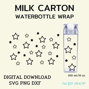 Emballage de bouteille en carton de lait étoilé svg 500 ml / 16 oz Pour Cricut