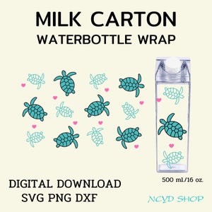 Turtle milk carton bottle wrap svg 500 ml/16 oz For Cricut