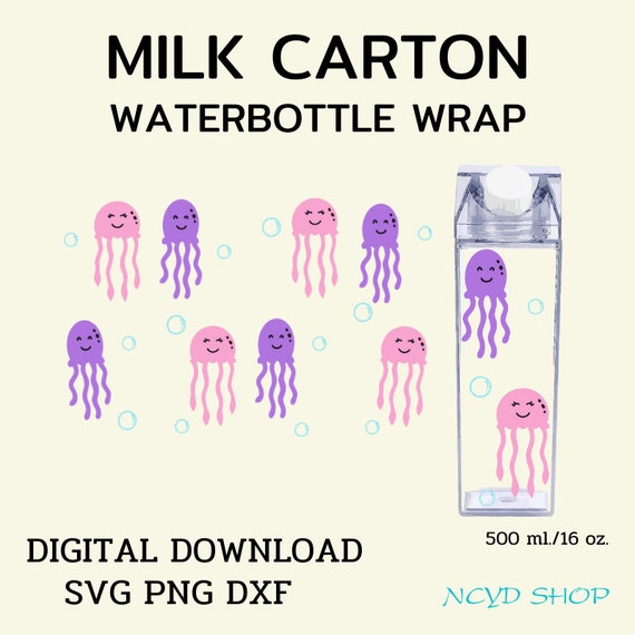 Custom Cow print Sky Blue Acrylic milk carton water bottle 500 ml 16 Oz New
