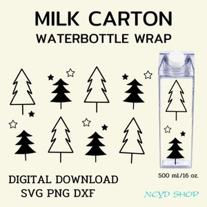 Christmas Trees milk carton bottle wrap svg 500 ml/16 oz For Cricut