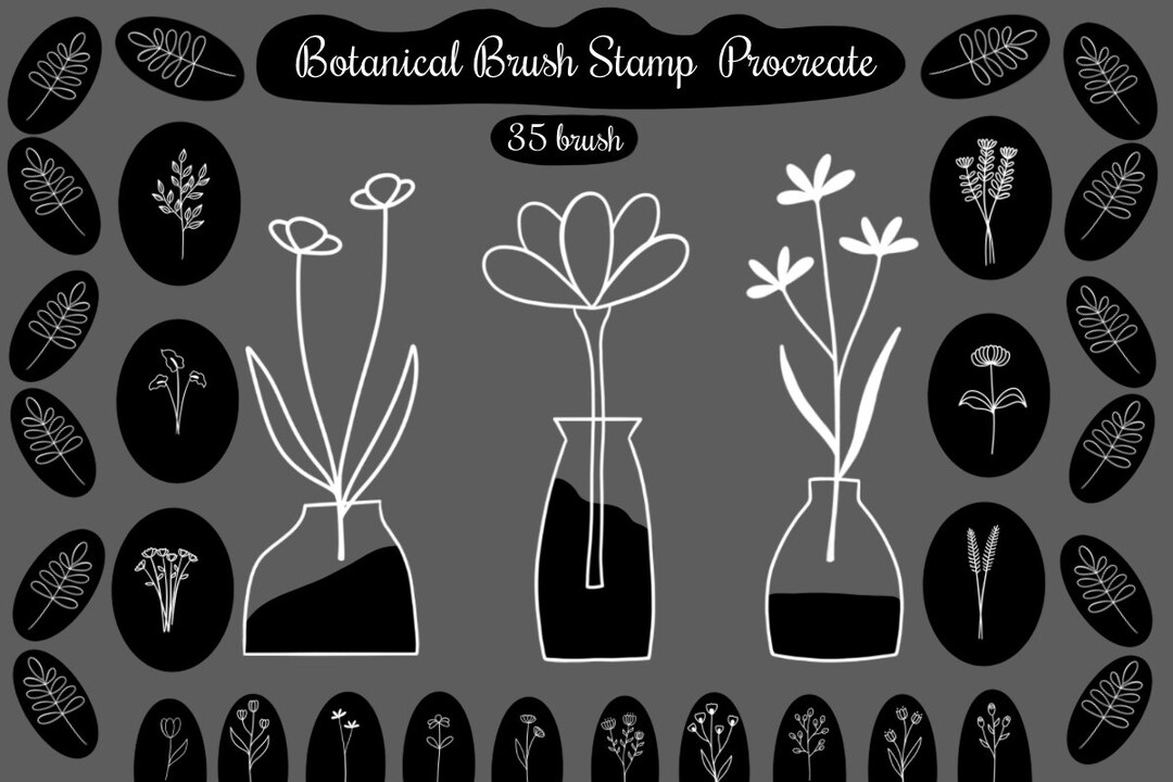 Botanical Brush Stamps Procreate 35 Brush,brush Stamps - Etsy
