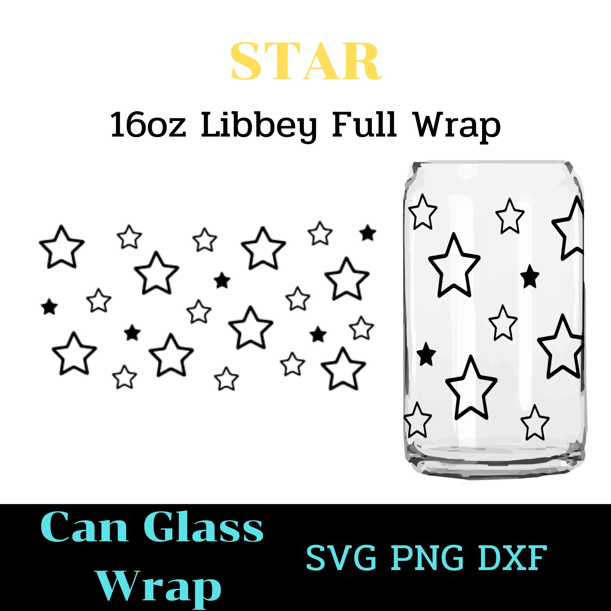 Stars Can Glass Wrap Svg 16oz Full Wrap Coffee Can Glass Etsy