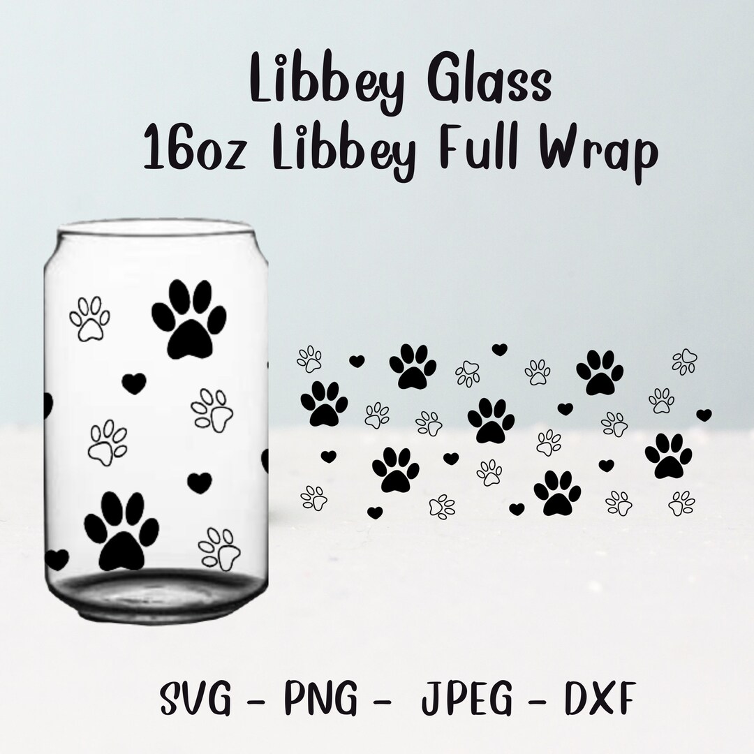 Dog Paw Can Glass Wrap Svg 16oz Full Wrap, Coffee Can Glass,digital
