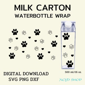 Dog Paw milk carton bottle wrap svg 500 ml/16 oz For Cricut