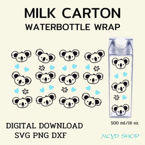 Koala Bear milk carton bottle wrap svg 500 ml/16 oz For Cricut