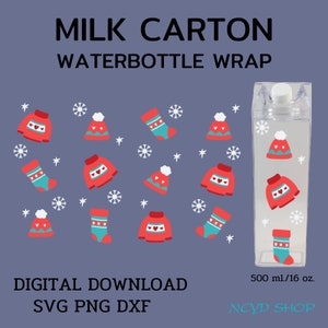 Winter Milk Carton Bottle wrap svg 500 ml/16 oz For Cricut,Christmas Gift,Digital Download