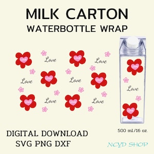 Flowers Valentine milk carton bottle wrap svg 500 ml/16 oz For Cricut