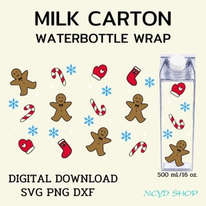 Gingerbread Cookie Christmas Milk Carton bottle wrap svg 500 ml/16 oz For Cricut