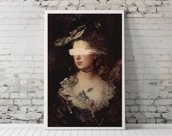 Vintage Painting Altered Art Digital Print | Femme Portrait Wall Art | Eclectic Wall Art | Vintage Portrait Painting | Gothic Home Decor Art