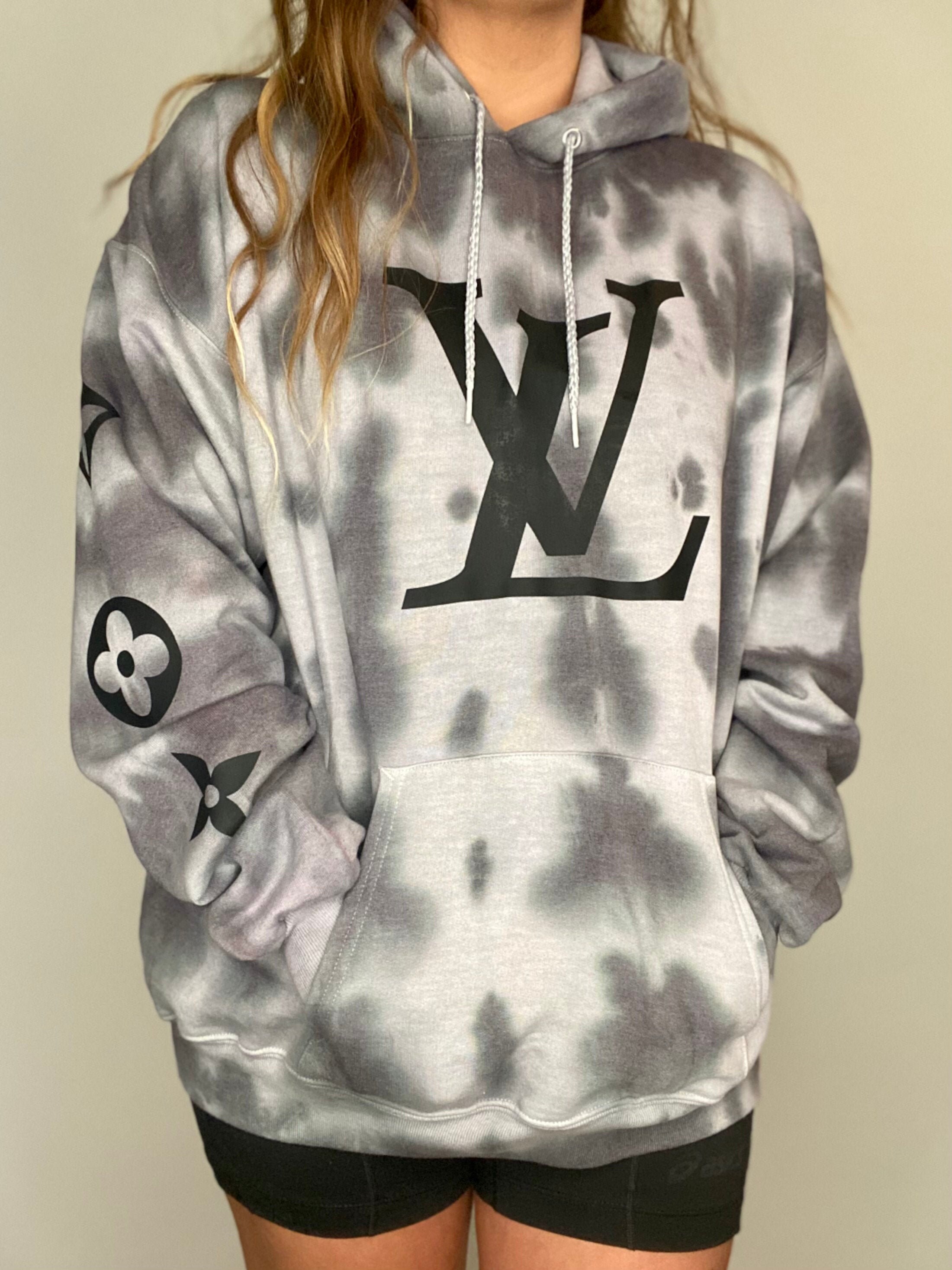 Tie Dye Gray Black Louis Vuttion LV Large Hoodie | Etsy