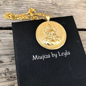 Lakshmi Medallion Necklace: Gold Plated Sri Yantra Pendant