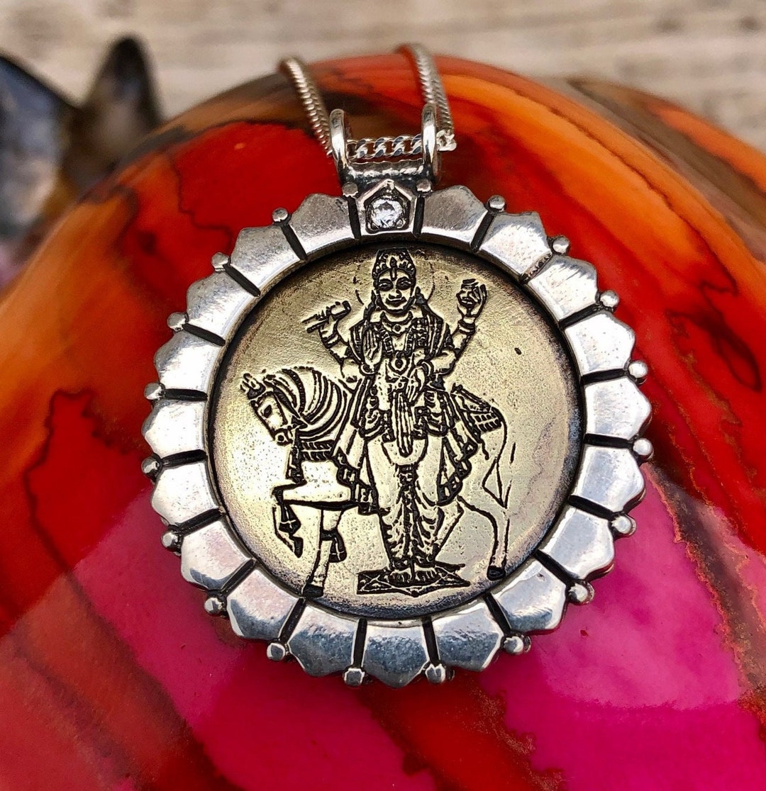 Shukra Venus Yantra Pendant: Sterling Silver Hindu Amulet