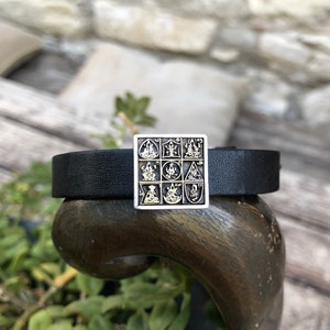 Sterling Silver Navagraha Yantra Leather Bracelet: Vedic Astrology Talisman