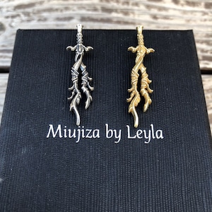 Durga Sword Pendant: Gold Plated Silver Devi Charm Necklace