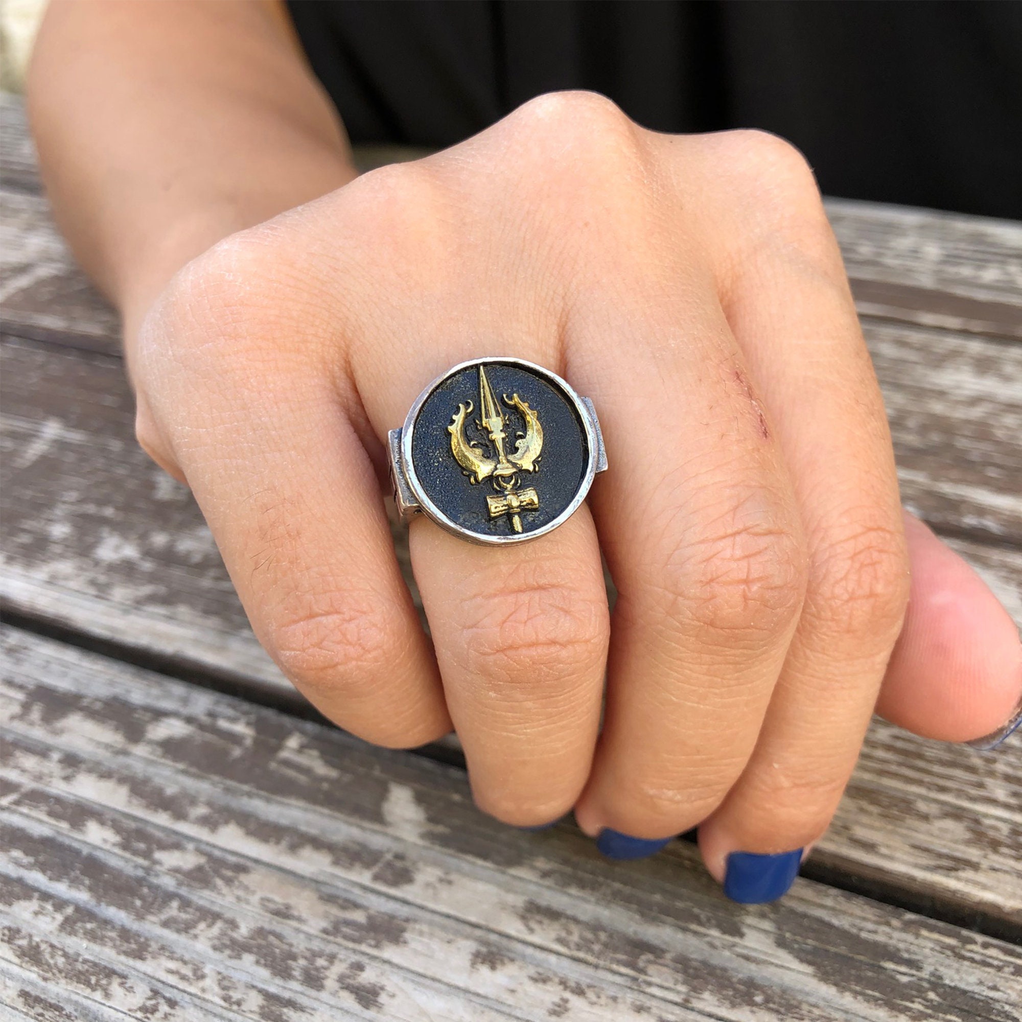 Eye of Ra Solid Oxidized S925 Silver & Brass Ring - Ideal Place Market