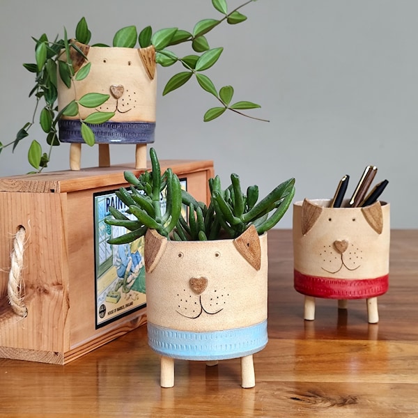 Handmade Dog Planter with Legs: Ceramic Tripod Pot