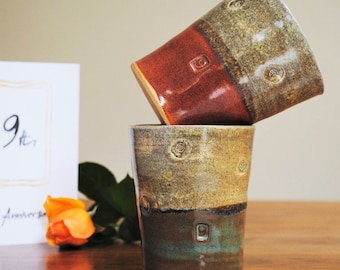 Pottery 9th wedding Anniversary Birthday mug, handmade tumbler, unique gift for him or her.