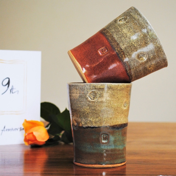 Pottery 9th wedding Anniversary Birthday mug, handmade tumbler, unique gift for him or her.