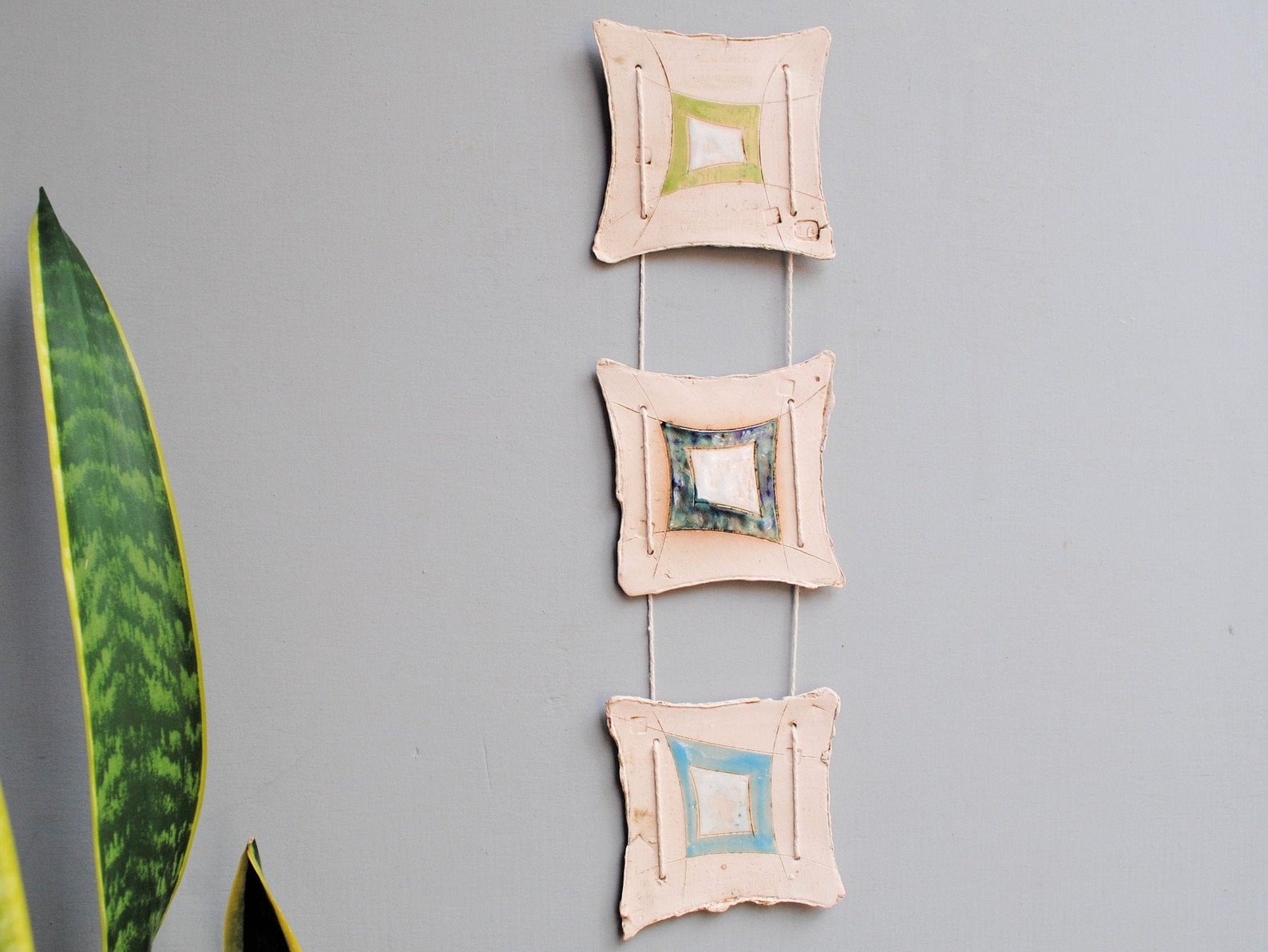 Hanging wall tiles on string for narrow spaces. Set of three Etsy