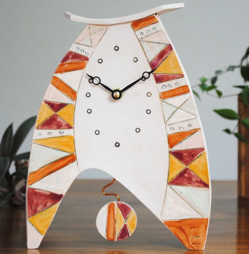 Handmade Ceramic Mantel Clock: Geometric Triangle Design - Etsy