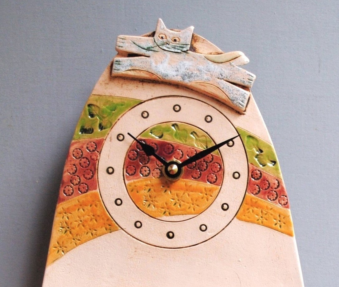 Rustic Cat Clock Handmade Ceramic Cat Clock: Quirky Mantelpiece Decor - Etsy