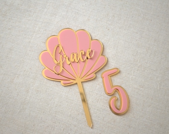 Decorazione per torta a forma di conchiglia personalizzata, decorazione per torta sottomarina, decorazione per torta a forma di sirena, decorazione per torta personalizzata, decorazione per torta con età personalizzata, decorazione per torta di compleanno personalizzata